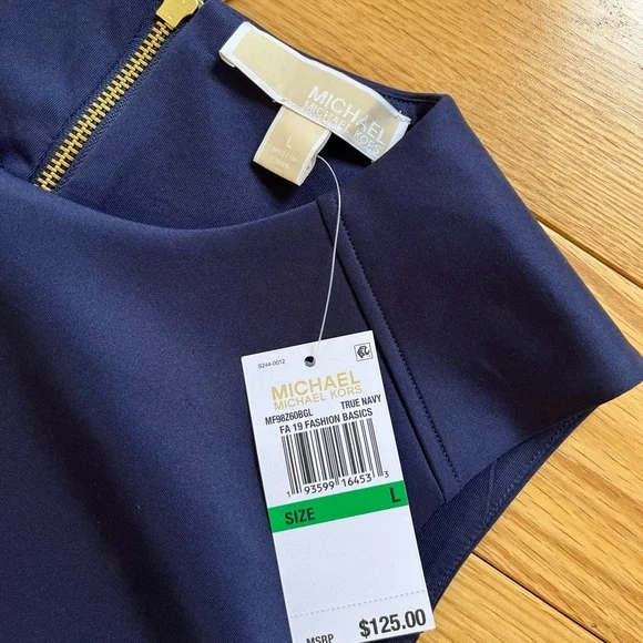 NWT Michael Kors Size L Navy and Gold Dress - Picture 4 of 7
